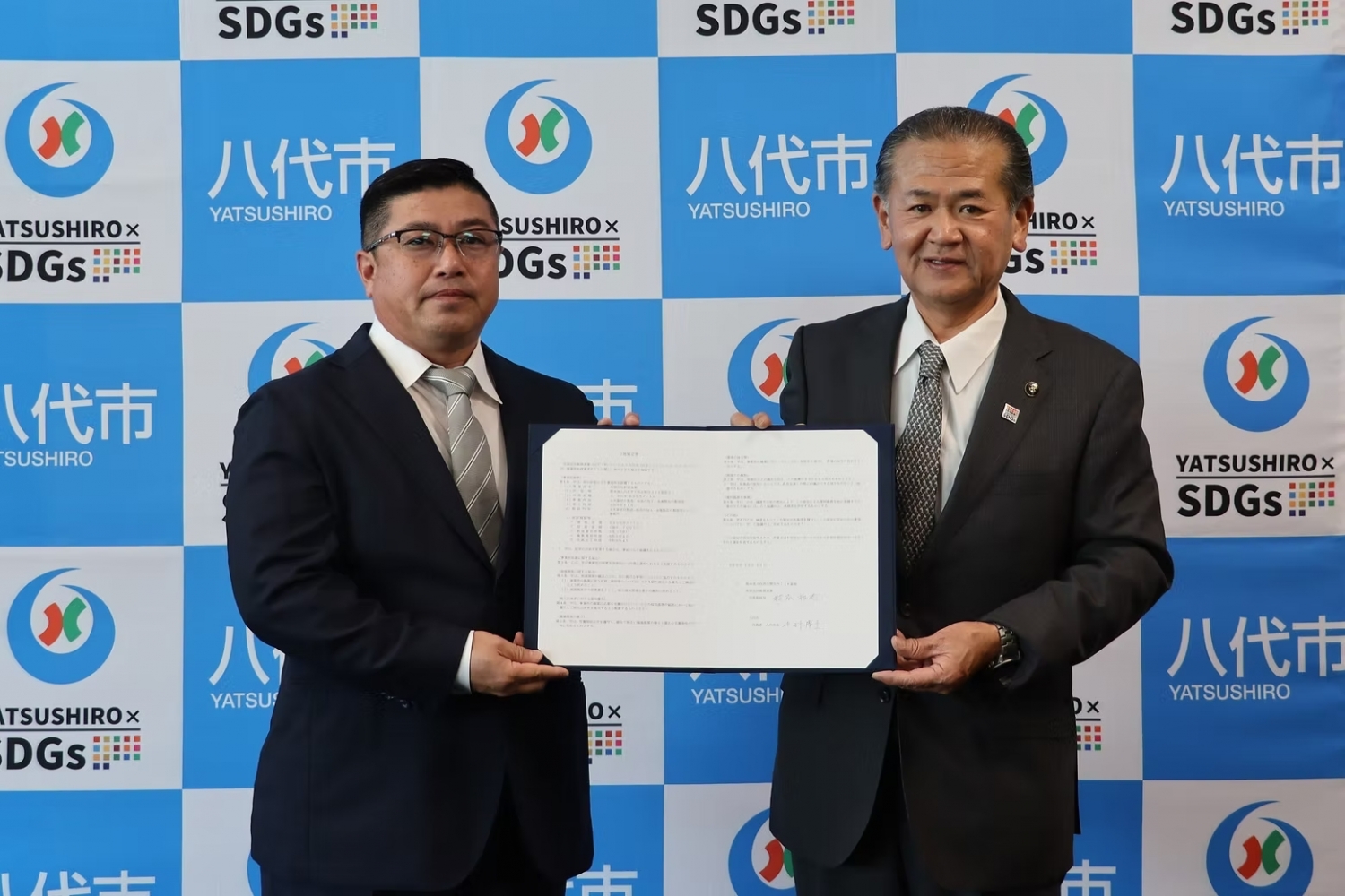 八代市役所本庁にて、立地協定調印式を執り行いました。